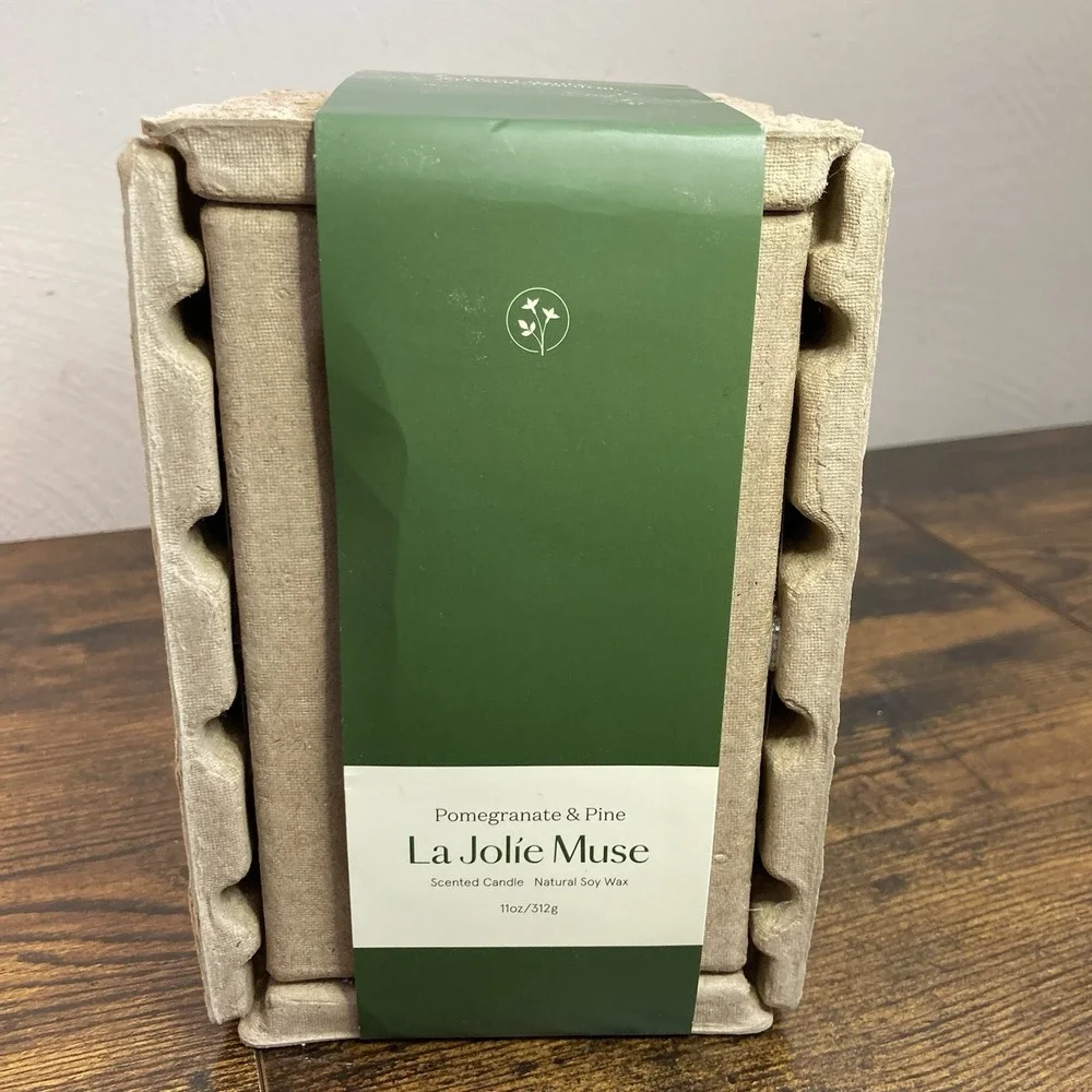La Jolie Muse Pomegranate and Pine Luxury Soy Wax Candle 11oz‎ Green Glass